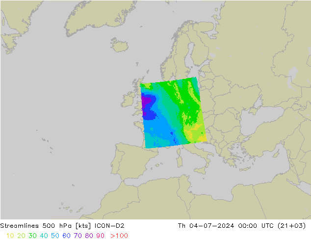 风 500 hPa ICON-D2 星期四 04.07.2024 00 UTC