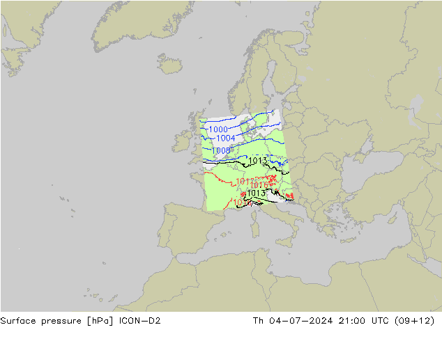地面气压 ICON-D2 星期四 04.07.2024 21 UTC