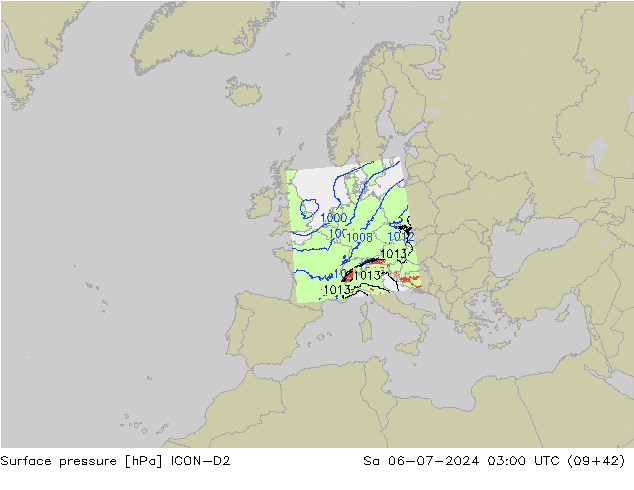 地面气压 ICON-D2 星期六 06.07.2024 03 UTC