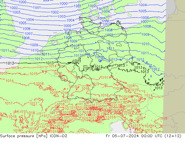地面气压 ICON-D2 星期五 05.07.2024 00 UTC