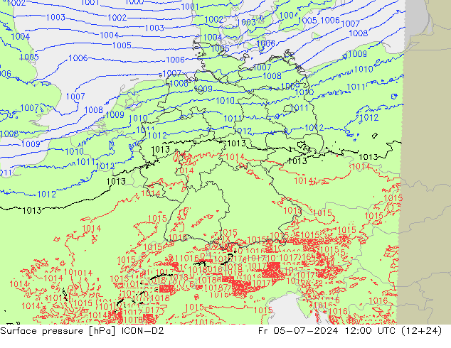 地面气压 ICON-D2 星期五 05.07.2024 12 UTC