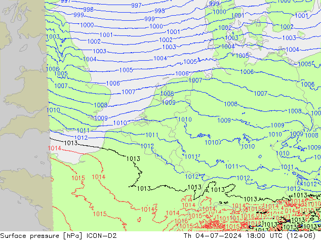 地面气压 ICON-D2 星期四 04.07.2024 18 UTC