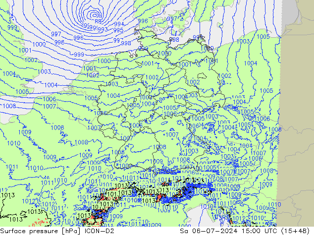 地面气压 ICON-D2 星期六 06.07.2024 15 UTC