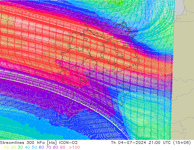 Stroomlijn 300 hPa ICON-D2 do 04.07.2024 21 UTC