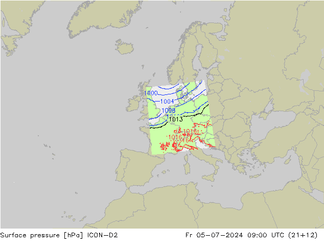 地面气压 ICON-D2 星期五 05.07.2024 09 UTC
