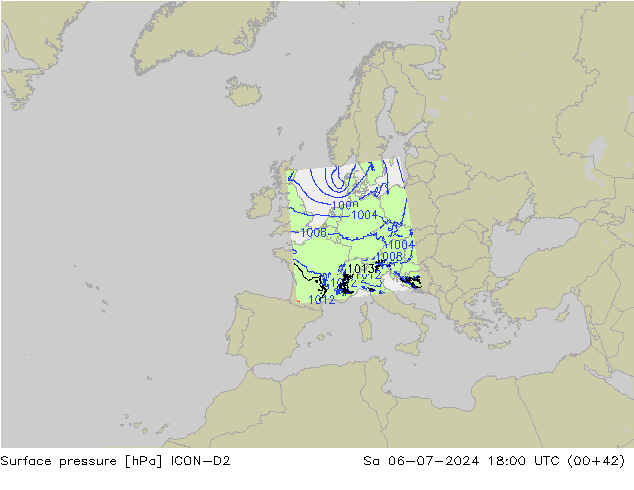 地面气压 ICON-D2 星期六 06.07.2024 18 UTC