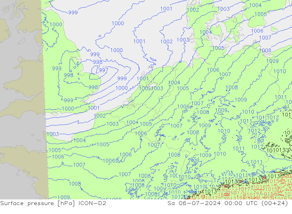 地面气压 ICON-D2 星期六 06.07.2024 00 UTC