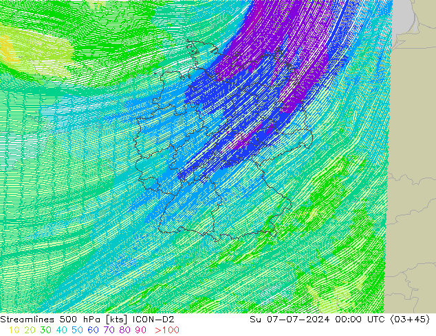 风 500 hPa ICON-D2 星期日 07.07.2024 00 UTC