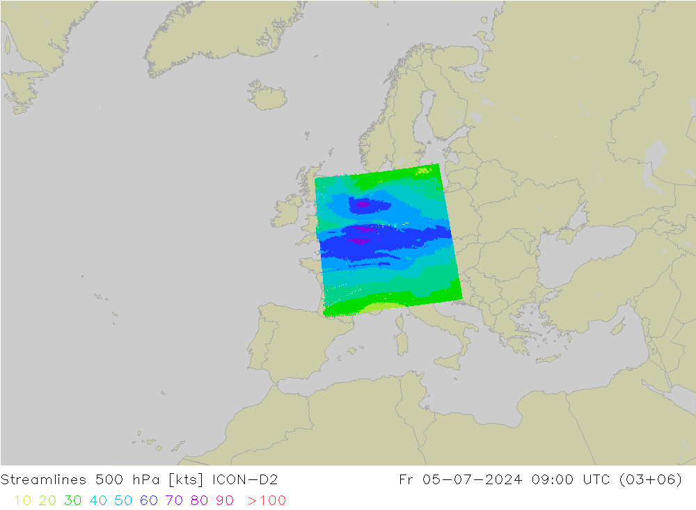 风 500 hPa ICON-D2 星期五 05.07.2024 09 UTC