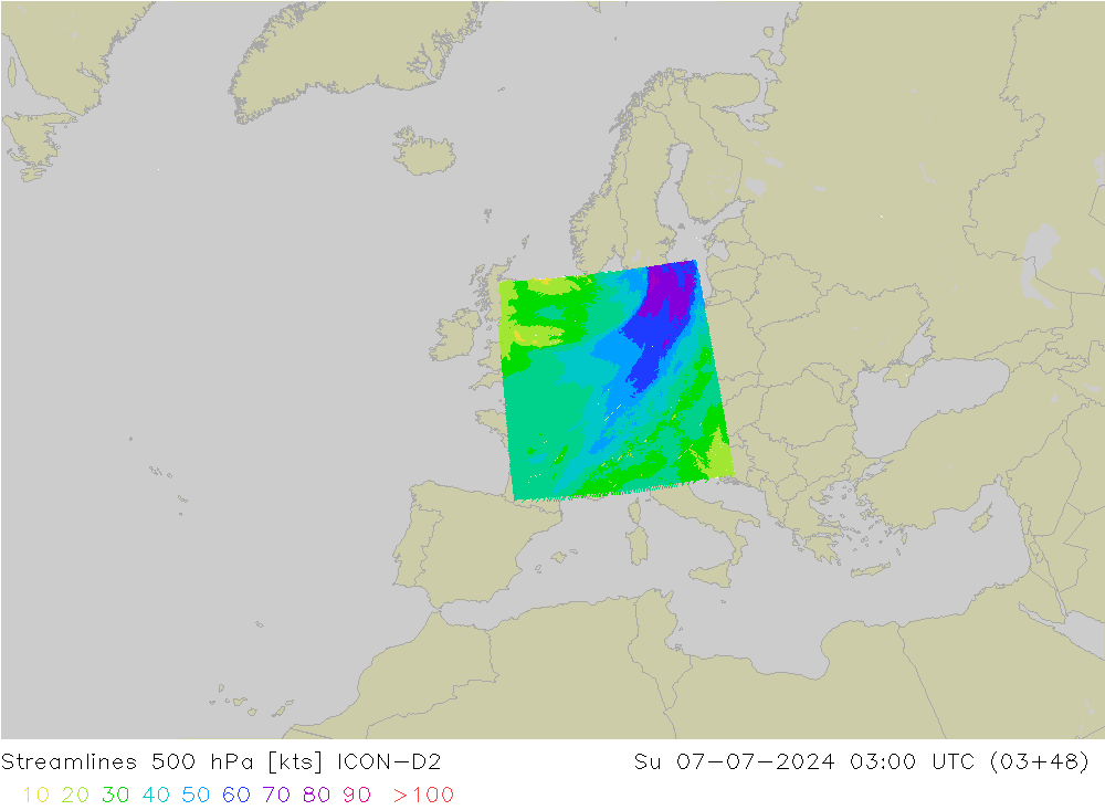 风 500 hPa ICON-D2 星期日 07.07.2024 03 UTC