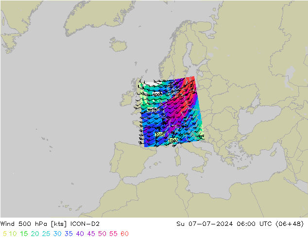 风 500 hPa ICON-D2 星期日 07.07.2024 06 UTC