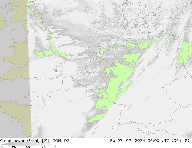 Bewolking (Totaal) ICON-D2 zo 07.07.2024 06 UTC