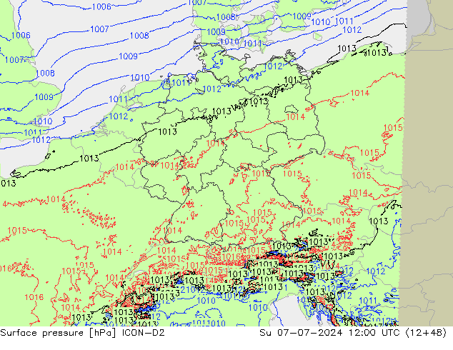 地面气压 ICON-D2 星期日 07.07.2024 12 UTC
