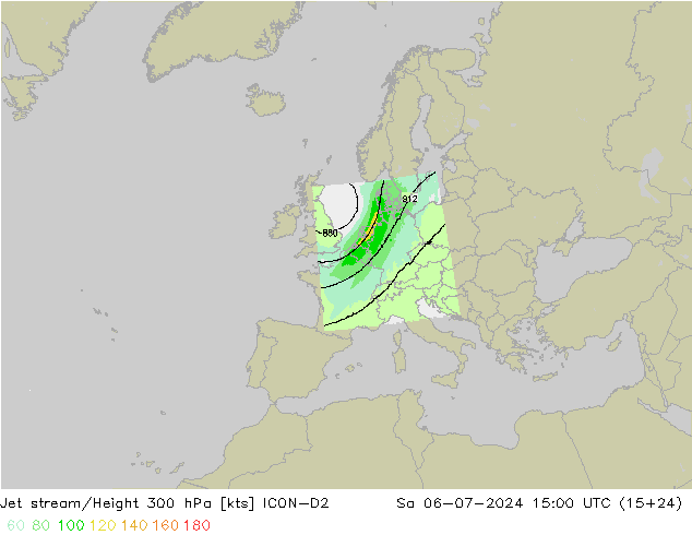 高速氣流 ICON-D2 星期六 06.07.2024 15 UTC