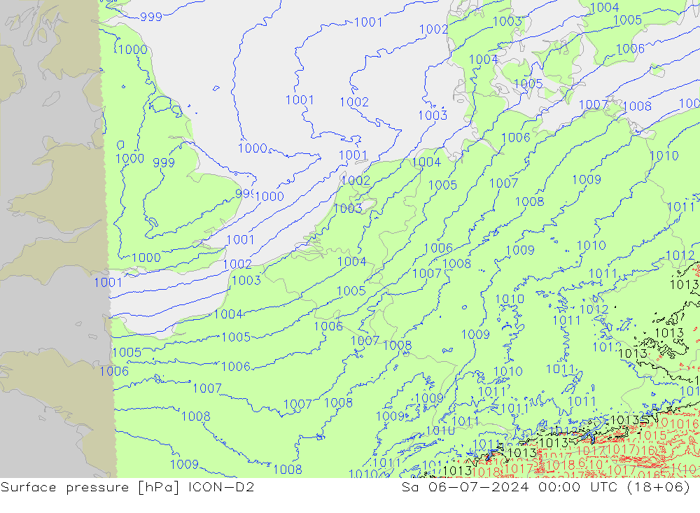地面气压 ICON-D2 星期六 06.07.2024 00 UTC