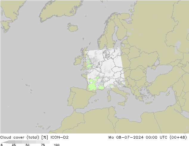 Bewolking (Totaal) ICON-D2 ma 08.07.2024 00 UTC
