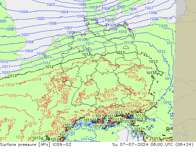 地面气压 ICON-D2 星期日 07.07.2024 06 UTC