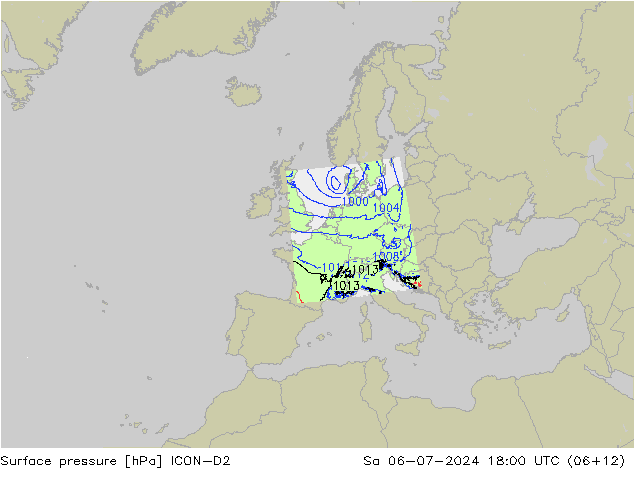 Luchtdruk (Grond) ICON-D2 za 06.07.2024 18 UTC
