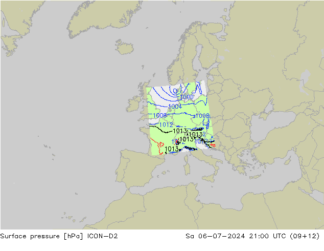 地面气压 ICON-D2 星期六 06.07.2024 21 UTC