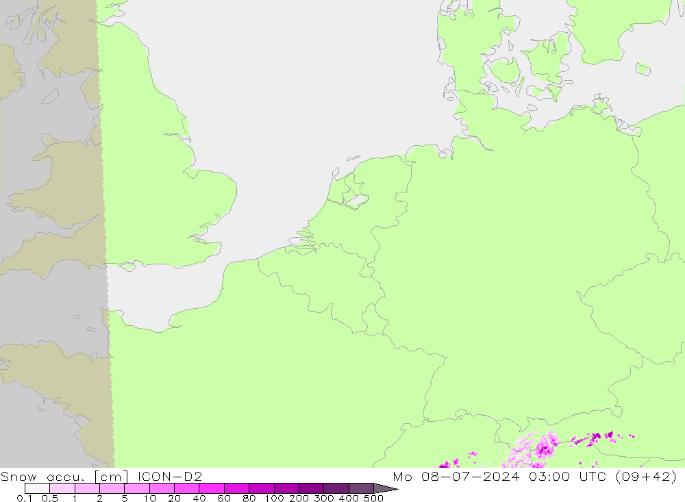 Totale sneeuw ICON-D2 ma 08.07.2024 03 UTC