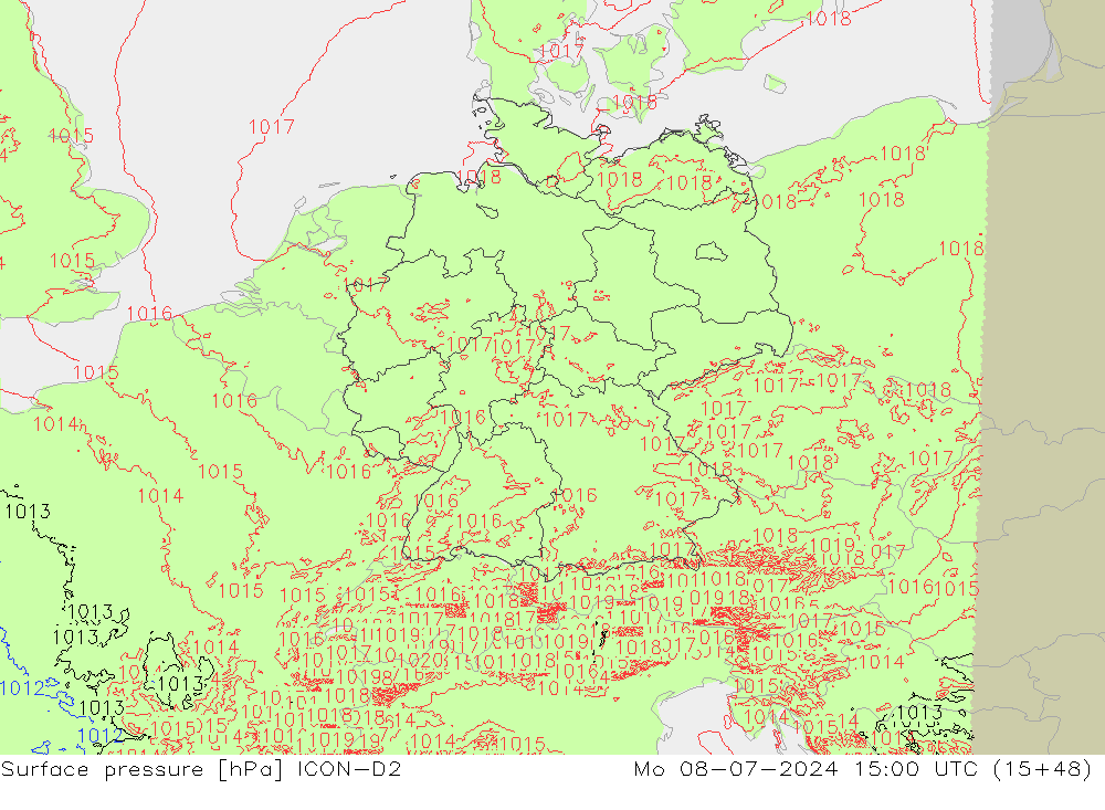 Luchtdruk (Grond) ICON-D2 ma 08.07.2024 15 UTC