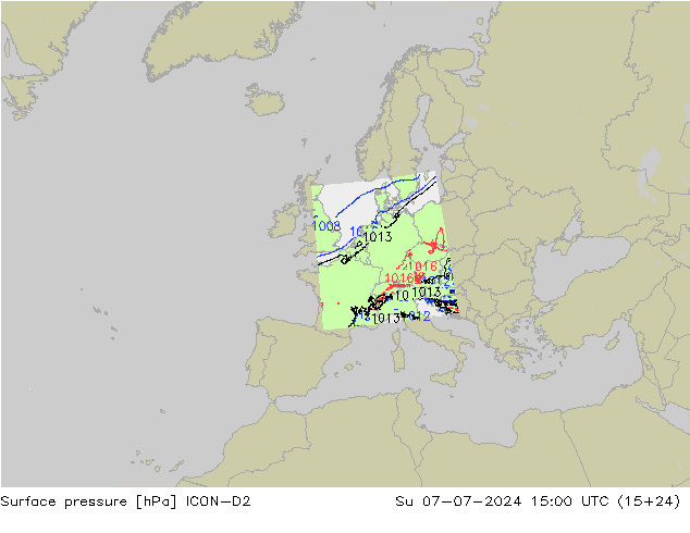 地面气压 ICON-D2 星期日 07.07.2024 15 UTC