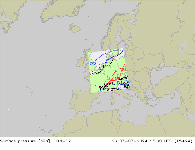 Luchtdruk (Grond) ICON-D2 zo 07.07.2024 15 UTC