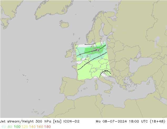 Straalstroom ICON-D2 ma 08.07.2024 18 UTC