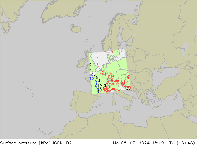 地面气压 ICON-D2 星期一 08.07.2024 18 UTC