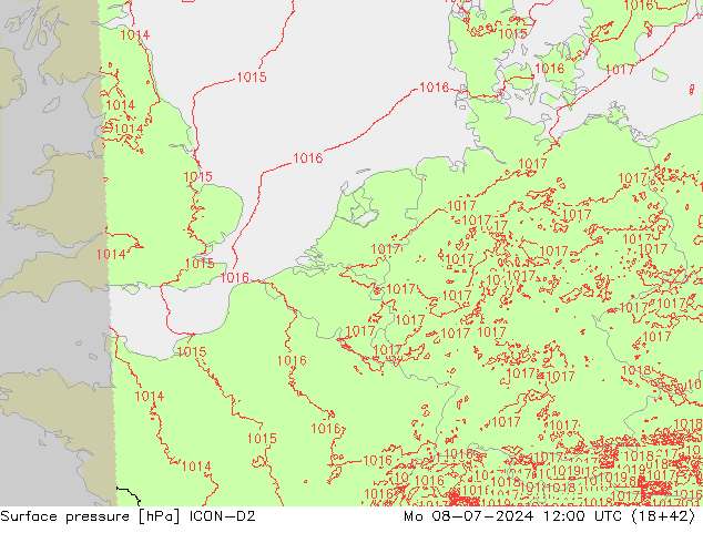 地面气压 ICON-D2 星期一 08.07.2024 12 UTC