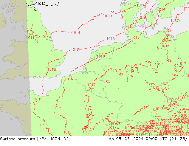 地面气压 ICON-D2 星期一 08.07.2024 09 UTC