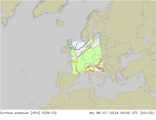Luchtdruk (Grond) ICON-D2 ma 08.07.2024 06 UTC