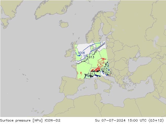 地面气压 ICON-D2 星期日 07.07.2024 15 UTC