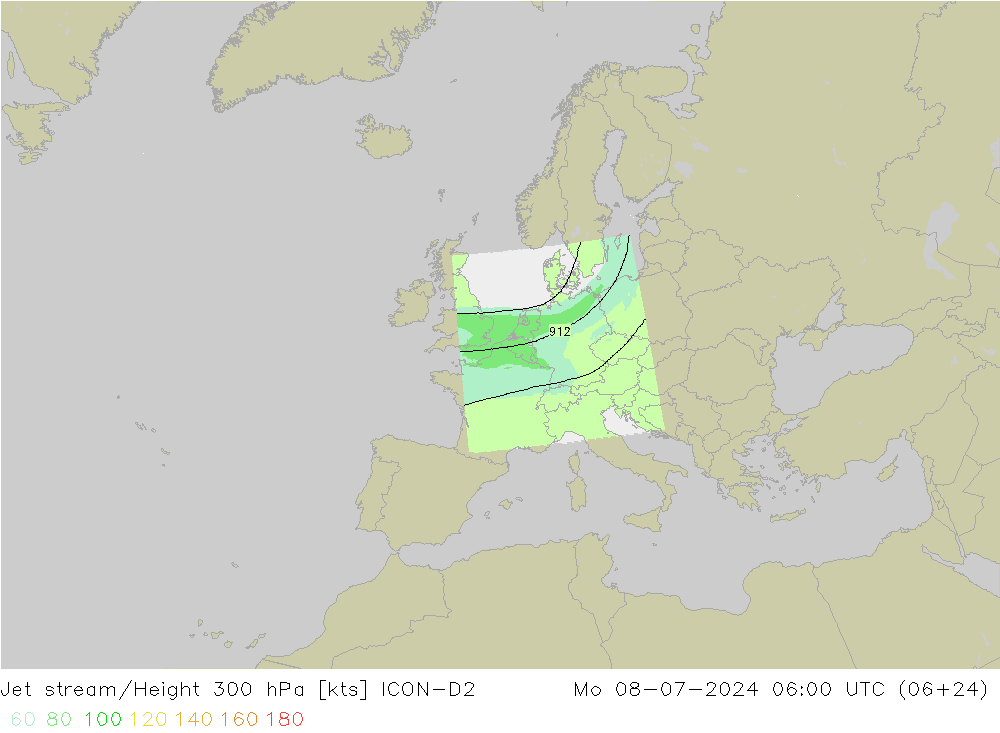Straalstroom ICON-D2 ma 08.07.2024 06 UTC