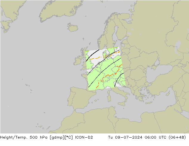 Hoogte/Temp. 500 hPa ICON-D2 di 09.07.2024 06 UTC