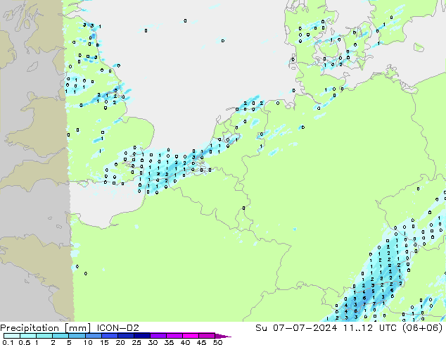 降水 ICON-D2 星期日 07.07.2024 12 UTC