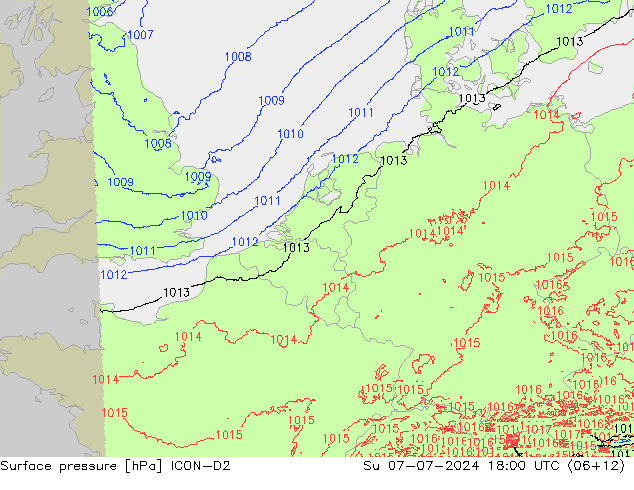 地面气压 ICON-D2 星期日 07.07.2024 18 UTC