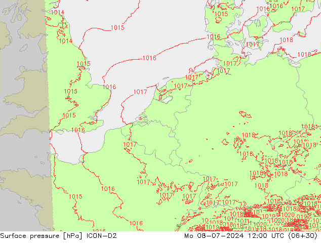 Luchtdruk (Grond) ICON-D2 ma 08.07.2024 12 UTC