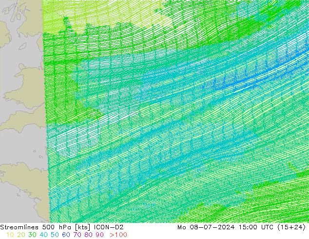 风 500 hPa ICON-D2 星期一 08.07.2024 15 UTC