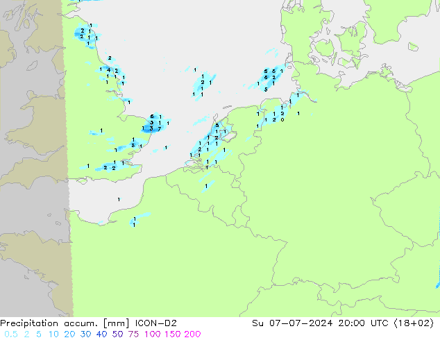 Totale neerslag ICON-D2 zo 07.07.2024 20 UTC