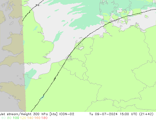 高速氣流 ICON-D2 星期二 09.07.2024 15 UTC