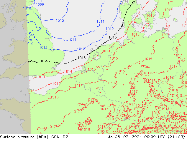地面气压 ICON-D2 星期一 08.07.2024 00 UTC