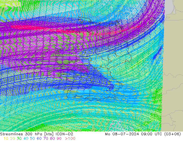 风 300 hPa ICON-D2 星期一 08.07.2024 09 UTC