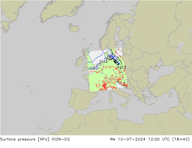 Luchtdruk (Grond) ICON-D2 wo 10.07.2024 12 UTC