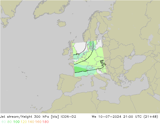 高速氣流 ICON-D2 星期三 10.07.2024 21 UTC