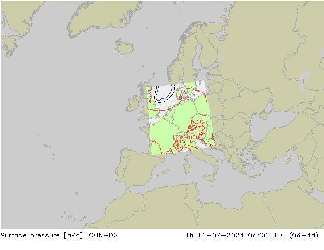Luchtdruk (Grond) ICON-D2 do 11.07.2024 06 UTC