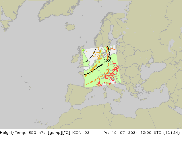 Hoogte/Temp. 850 hPa ICON-D2 wo 10.07.2024 12 UTC