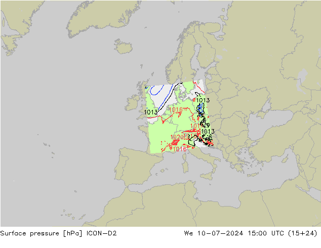 Luchtdruk (Grond) ICON-D2 wo 10.07.2024 15 UTC