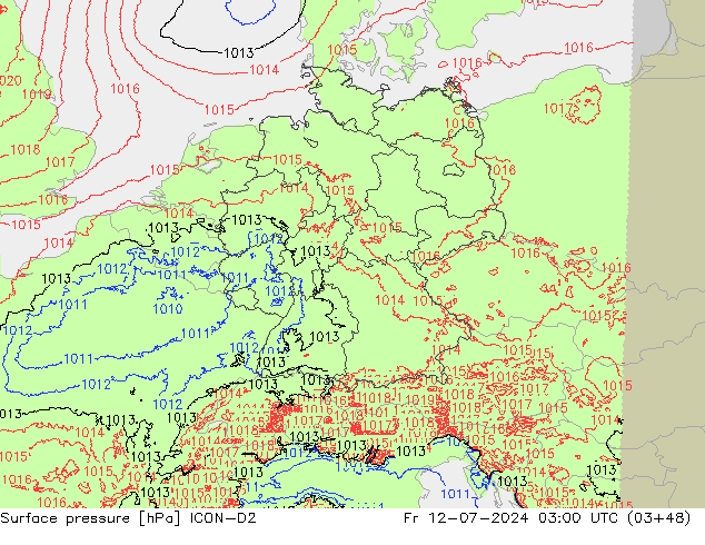 地面气压 ICON-D2 星期五 12.07.2024 03 UTC