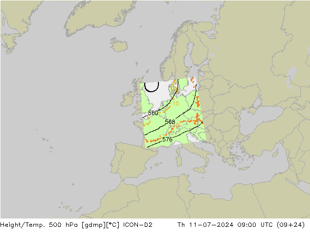 Hoogte/Temp. 500 hPa ICON-D2 do 11.07.2024 09 UTC